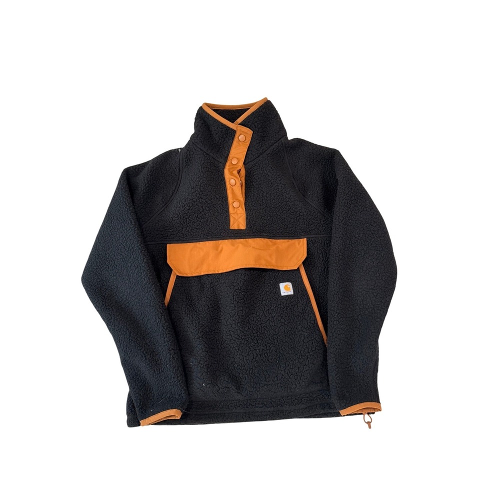 Carhartt Womens Relaxed Fit 1/4 Snap Fleece Pullover Black Khaki Small